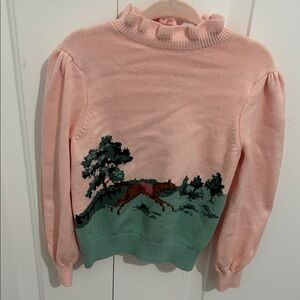 Janie and Jack Pink Sweater with Fox and Tree Design